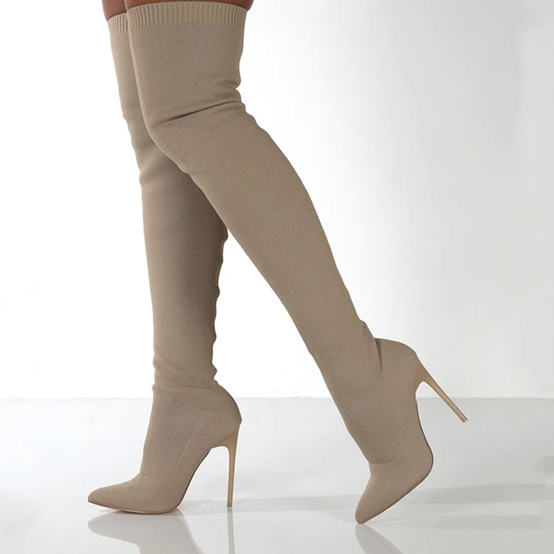 Sewing Knit - Kadın Sonbahar Diz Üzerinde Çizmeler Stiletto
