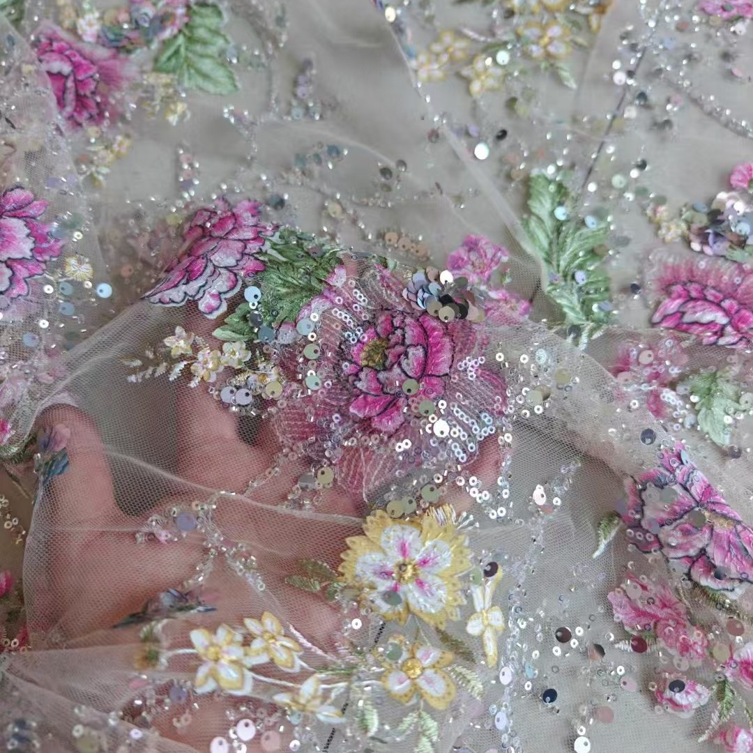 Sewing Textiles - 1M 120Cm Genişliğinde Lüks Boncuklu Dantel